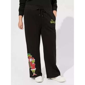 Torrid NWT Grinch Black Supersoft Fleece Wide Leg Pants Plus Size 4X 26 Holiday